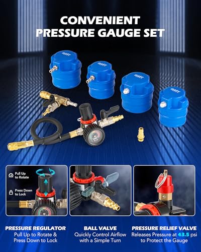 Orion Motor Tech Turbo Boost Leak Tester Set, Turbo System Leakage Tester Kit with Smoke Adapter 6 Pairs of Stepped Adapters 1.2" to 3.5", Turbo Pressure Leak Tester for Cooling Emission Exhaust Pipes