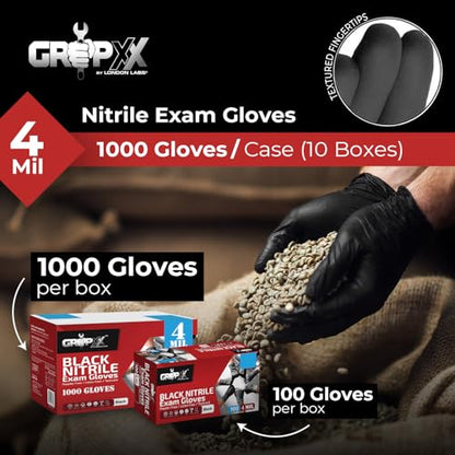 London Labs Black Nitrile Gloves Disposable Latex Free & Powder Free, 4 Mil Rubber Glove, Cleaning, Cooking, Mechanic(XS-XXL) - size: Large, style: 1000 Count