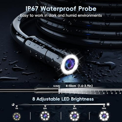 SKYBASIC Industrial Endoscope Borescope Camera with Light, 4.3'' HD Digital Handheld Waterproof Sewer Tools Snake Inspection Camera with 8 LED Lights 16.5FT Semi-Rigid Cable, Gadgets for Men - size: 16.5FT