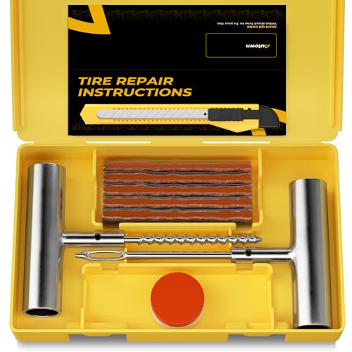 AUTOWN Flat Tire Repair Kit 15pcs, Heavy Duty Tire Plug Kit to Fix Puncture | Tire Patch Kit with Portable Storage Case, Emergency Tool for Car, Motorcycle, ATV, UTV, RV, Trailer, Tractor, Jeep, and More