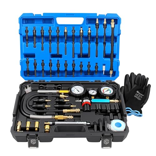 Kuntech 46PCS Compression & Leak Down Tester Kit Dual-Gauge for Petrol/Diesel Engines, Cylinder Leak Detector with Quick-Connect Hose, Compression Tester Kit for HDI, TDCi, Pumpe Duse Engine