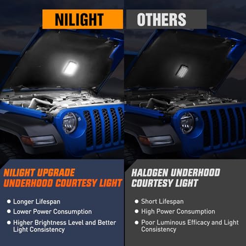 Nilight Under Hood Courtesy Light White Beam Plug and Play Compatible with 1998-2010 Dodge Ram 1500 2500 3500, 2006-2019 Dakota Charger, 1998-2001 Wrangler Grand Cherokee - size: Not Specified 1 piece