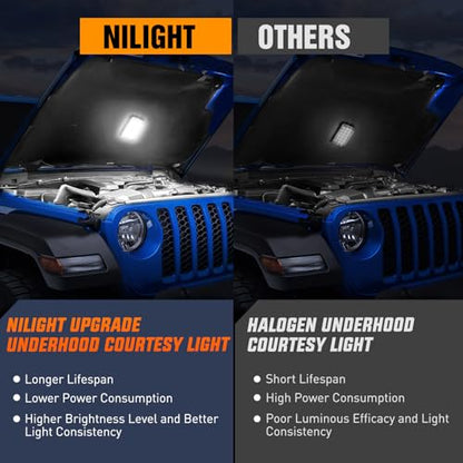 Nilight Under Hood Courtesy Light White Beam Plug and Play Compatible with 1998-2010 Dodge Ram 1500 2500 3500, 2006-2019 Dakota Charger, 1998-2001 Wrangler Grand Cherokee - size: Not Specified 1 piece