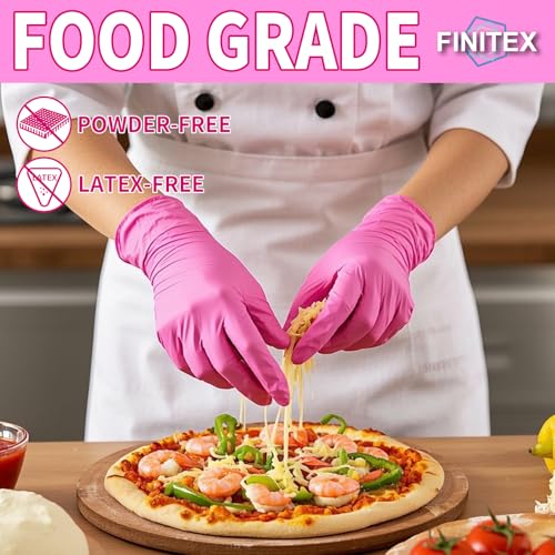FINITEX Nitrile Disposable Latex-Free Gloves - 3.5mil 100/1000PCS Powder-Free Latex Free Cleaning Medical Exam Food Gloves - color: Rose Red (Medium 100)