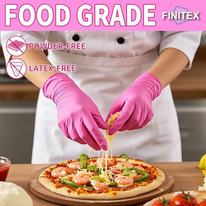 FINITEX Nitrile Disposable Latex-Free Gloves - 3.5mil 100/1000PCS Powder-Free Latex Free Cleaning Medical Exam Food Gloves - color: Rose Red (Medium 1000)