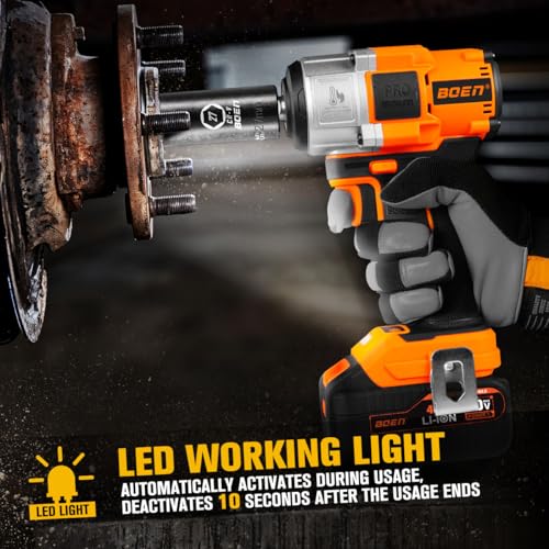boen Cordless Impact Wrench 1/2 inch, 600FT-LBS(800N.m), Brushless Electric Impact Wrench, 2200RPM High Torque Impact Gun for Car Home, Includes 4.0Ah Battery×1, Charger, IW-75 - size: 600FT-LBS(800N.m)