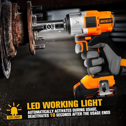 boen Cordless Impact Wrench 1/2 inch, 600FT-LBS(800N.m), Brushless Electric Impact Wrench, 2200RPM High Torque Impact Gun for Car Home, Includes 4.0Ah Battery×1, Charger, IW-75 - size: 600FT-LBS(800N.m)