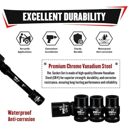 YIYITOOLS 17Pcs 1/2" Drive Shallow Impact Socket Set (8-24mm), Metric Socket Set, 6-Point, CR-V Steel for Automotive Maintenance, Repairs, and DIY Projects - size: 17Pcs (Shallow)