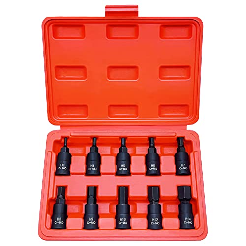 HEX Bit Socket Set, Premium Cr-Mo Steel | 10-Piece Metric 3mm - 14mm Set | 3/8-Inch Drive | Enhanced Storage Case… - size: Hex Bit