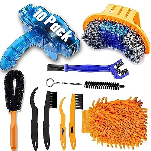 10pcs Bike Cleaning Kit, Bicycle Clean Brush Tool Including Chain Cleaner for Cycling,Bike Chain Cleaner Brush Suitable fo Mountain/Dirt/MT/Road/BMX Bike