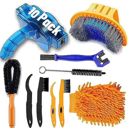 10pcs Bike Cleaning Kit, Bicycle Clean Brush Tool Including Chain Cleaner for Cycling,Bike Chain Cleaner Brush Suitable fo Mountain/Dirt/MT/Road/BMX Bike
