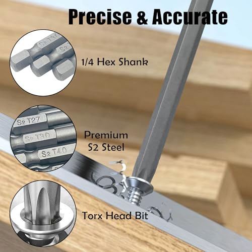 Sutekus 6" Long Torx Bit Set 11 Piece Torx Head Screwdriver Bit Set with 1/4 Inch Hex Shank S2 Steel Tamper Proof Star Design with Magnetic, T6-T40