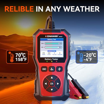 KONNWEI KW331 Car Battery Tester 6V/12V/24V with Cloud Report 10-2000CCA Lead-Acid, AGM, Lithium Battery Tester Automotive Alternator Tester Cranking Charging System for Car Truck Motorcycle Boat
