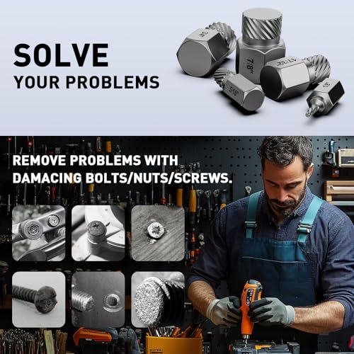 Screw Extractor Set, 25 Piece Easy Out Bolt Extractor Set, Multispline Screw and Hex Head, for Removing Broken Studs, Bolts, Screws, 1/8 Inch to 7/8 Inch in 1/32-Inch Increment, Tools Gifts for Men