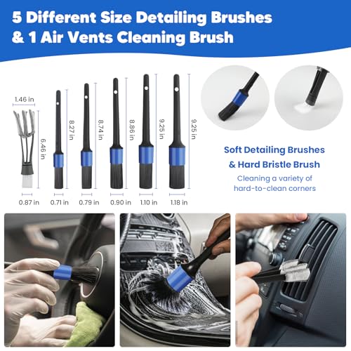 17Pcs Car Wash Kit with Bucket, Car Cleaning Kit with 62" Long Handle Car Wash Brush Mop, Mitt Duster Wheel Brush Detailing Brushes Towel, Car Washing Supplies for Cars RV Truck Exterior and Interior