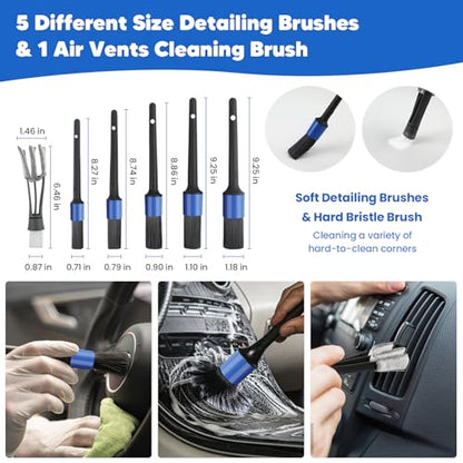 17Pcs Car Wash Kit with Bucket, Car Cleaning Kit with 62" Long Handle Car Wash Brush Mop, Mitt Duster Wheel Brush Detailing Brushes Towel, Car Washing Supplies for Cars RV Truck Exterior and Interior