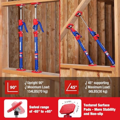 WORKPRO Cabinet Jack Support Pole, 23-5/8" to 45-1/4" Steel Telescopic Quick Support Rod Adjustable 3rd Hand Support System with 154 lbs Capacity for Cabinet Jack, Drywall Jack& Cargo Bars, 4-Pack - size: Medium-23.6"-45.3" 4PC