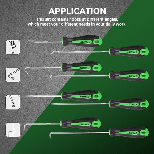 FTIHTRY 8PCS Pick and Hook Set, Precision Automotive Hook Set, Car Auto Oil Seal/O-Ring Seal Gasket Mini Precision Hooks Puller Remover (Green)