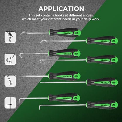 FTIHTRY 8PCS Pick and Hook Set, Precision Automotive Hook Set, Car Auto Oil Seal/O-Ring Seal Gasket Mini Precision Hooks Puller Remover (Green)
