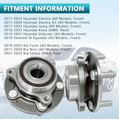513420 Front Rear Wheel Bearing Hub Assembly for 2017-2023 Hyundai Elantra GT, Ioniq, Kona, Veloster N, 2017-2024 Kia NIRO, Forte, Seltos, 51750-F2000 (2PCS) - size: 513420
