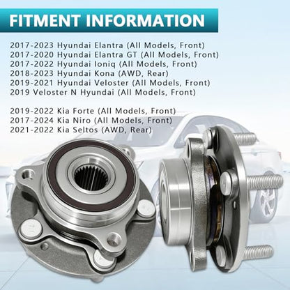 513420 Front Rear Wheel Bearing Hub Assembly for 2017-2023 Hyundai Elantra GT, Ioniq, Kona, Veloster N, 2017-2024 Kia NIRO, Forte, Seltos, 51750-F2000 (2PCS) - size: 513420