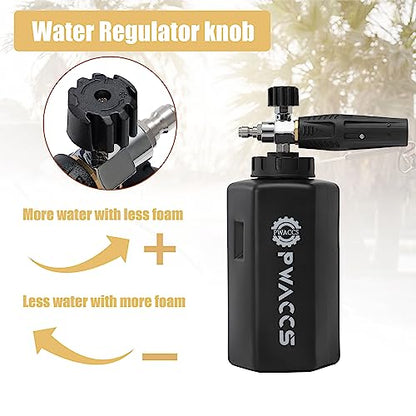 PWACCS Foam Cannon for Pressure Washer, Adjustable Car Wash Foam Cannon, Big Mouth Snow Foam Lance with 1/4" Quick Connect, Thick Foam Power Wash Foam Blaster 1.5 L, Additional Orifice Nozzle 1.1mm - style: Black Foam Cannon