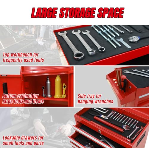 Torin 5-Drawer Rolling Tool Chest: Metal Tool Box with Wheels, Removable Top Tool Box, Liner, Adjustable Shelf and Locking Mechanism for Garage Workshop,Red - style: Metal Tool Box/Red
