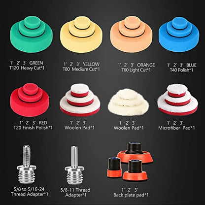 SPTA 29pcs Drill Buffing Pad Detail Polishing Pad Mix Size Kit with 5/8-11 Thread Backing pad & Adapters for Car Sanding, Polishing, Waxing (29Pcs Mini Polishing Pad Set2) - color: 29Pcs Mini Polishing Pad Set2