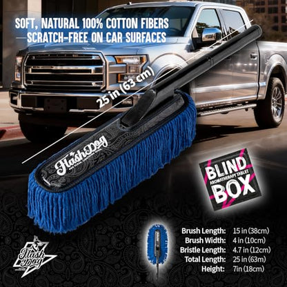 Flash Dog Car Duster Exterior - 25" Wood Handle Wax Cotton Hair Scratch Free Cleaning for Cars/SUV/Truck/RV Roofs & Windshields | Waterless Dust & Pollen Remover | Wax Cotton Hair Scratch Free Cleaning for Cars/SUV/Truck/RV Roofs & Windshields | Waterless