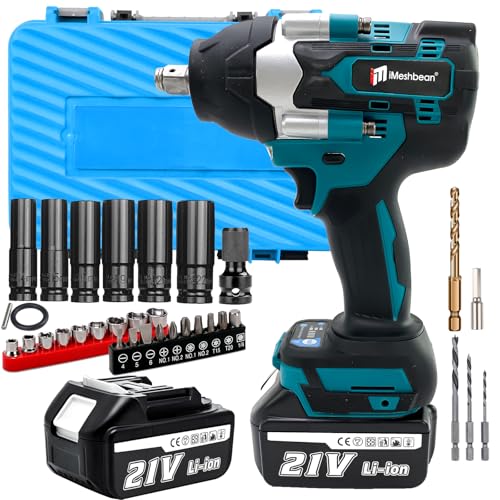 Cordless 1/2 inch Brushless Impact Wrench,1000Nm(738ft-lbs) High Torque Brushless Impact Gun with 2pc 5.5AH Battery,6 Impact Sockets,Fast Charger,Storage Case,Power Impact Wrench for Car Truck