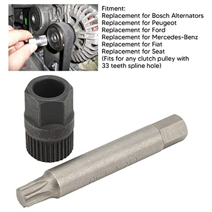 Alternator Pulley Tool, Alternator Pulley Socket Drill Bit Kit Alternator Pulley Wrench Kit 33 Teeth Spline Socket Drill Bit Puller Remover Tool Replacement for Alternators
