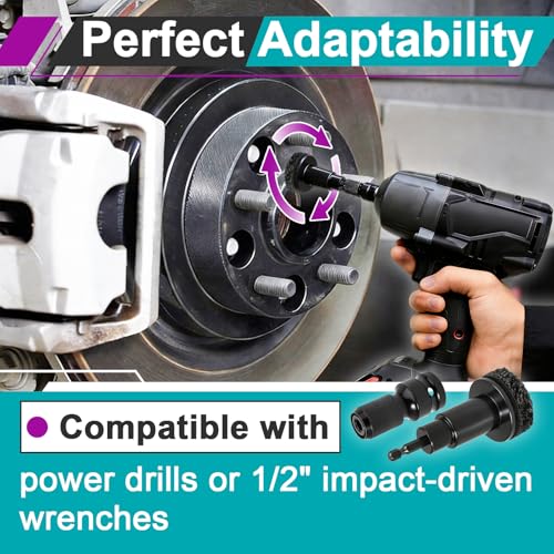 2 Sets Wheel Hub Cleaning Kit Fits 1/2" Impact Driven Wrenches | Washable Reusable Filters, with Cleaning Brush (Black), Quickly Remove Rust from Studs and Brake Discs, Premium Materials