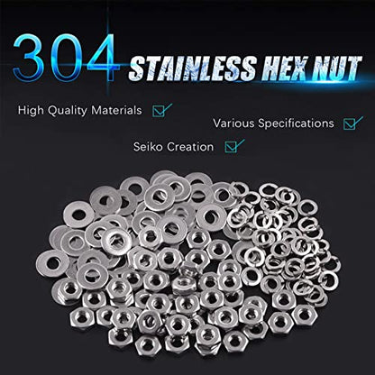 Swpeet 150Pcs SAE 304 Stainless Steel 10-24" Hex Nuts and #10 Flat Washers with #10 Split Lock Washers Assortment Kit, Coarse Thread Hexagon Nut for Home Automotive Shop Use - size: #10-24 Hex Nuts & Washers