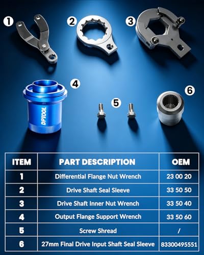 DPTOOL Rear Drive Axle Differential Installer Remover Tool Kit for BMW | E70 E90 E91 E92 X3 X5 X6 RWD 4WD Replace 335040 335050 335060 335080 230020 - size: 7PC