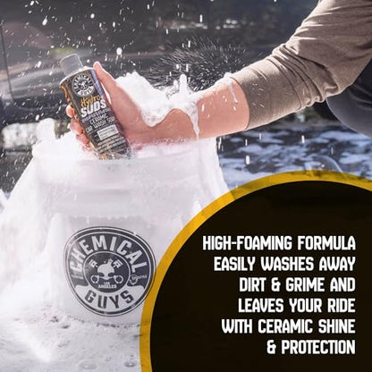 Chemical Guys HydroSuds Ceramic SiO2 Shine High Foaming Car Wash Soap, Works with Foam Cannons, Foam Guns, and Bucket Washes, Berry Scent, Safe for Cars, Trucks, and RVs - 1 Gallon - size: 128 Fl Oz (Pack of 1)