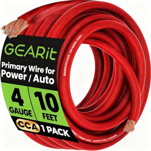 GEARit 4 Gauge Wire 10 ft Red, 4 AWG Battery Cable CCA, Copper-Clad Aluminum Power Cable for Car Audio Amp, Automotive, RV - color: 4 Gauge Wire, size: Red - 10ft