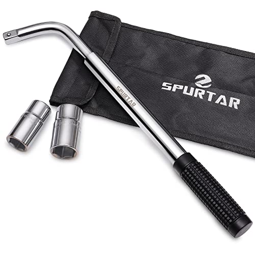 Spurtar Telescoping Lug Wrench Extendable Wheel Brace Lug Nut Wrenchs Tire Repair Tools Wheel Nut Remover 1/2 Drive with 17/19mm and 21/23mm Sockets Storage Canvas Pouch for Car, Van, Truck, Caravan - size: Telescoping