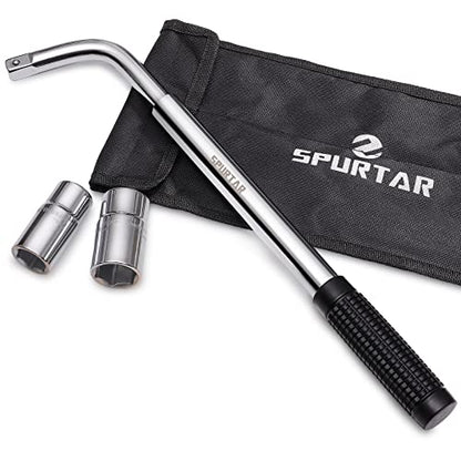 Spurtar Telescoping Lug Wrench Extendable Wheel Brace Lug Nut Wrenchs Tire Repair Tools Wheel Nut Remover 1/2 Drive with 17/19mm and 21/23mm Sockets Storage Canvas Pouch for Car, Van, Truck, Caravan - size: Telescoping