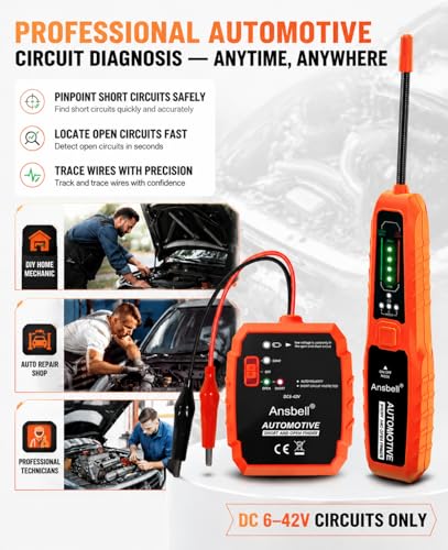 Automotive Circuit Tracer & Short Open Finder, DC 6-42V Professional Electrical Wire Tracer with Tone Generator, Diagnostic Tool for Cars, Trucks, DIY Repair