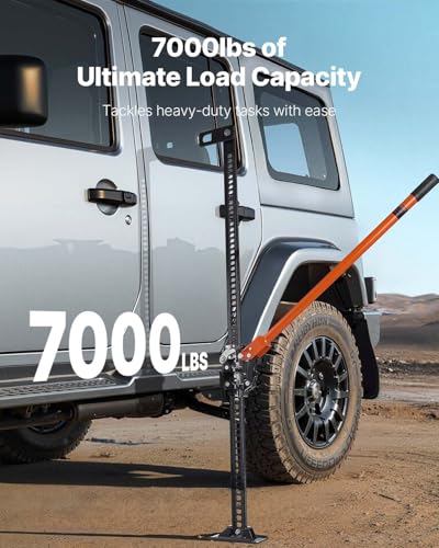 VEVOR Farm Jack 48 inch Utility High Lift, 7000 lbs Capacity Ratcheting Off Road Jeep Jack, Heavy for Tractor, Truck, SUV, Bumper Lift, Orange - size: 4.52" x 7.08" x 48.22"