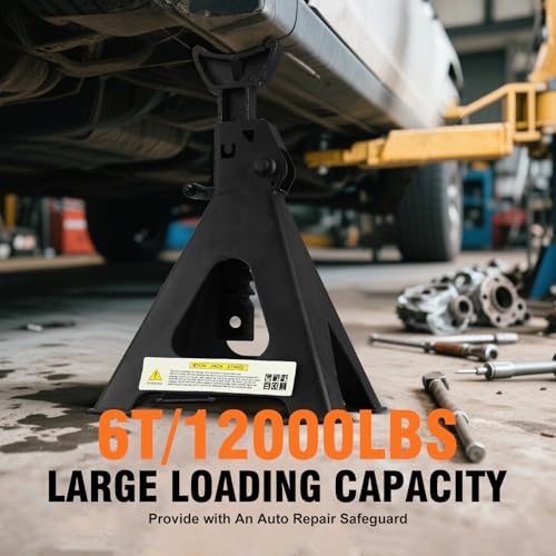 Heavy Duty Steel Jack Stand 3 Ton (6600 lb) with Double Locking and Large Foot Base, 11.44” to 16.75”Adjustable Height,Lifting for SUV, Truck,Black, 2 Pack (6 Ton) - size: 6 Ton
