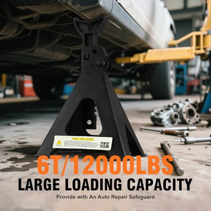 Heavy Duty Steel Jack Stand 3 Ton (6600 lb) with Double Locking and Large Foot Base, 11.44” to 16.75”Adjustable Height,Lifting for SUV, Truck,Black, 2 Pack (6 Ton) - size: 6 Ton