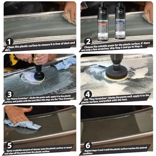Plastic Polish Cleaner Kit, Removes Scratches & Scuffs | Plastic Scratch Remover 13.52oz and Cleaner 3.38oz, Ultra Fine Scratch Remover for Acrylic Surfaces