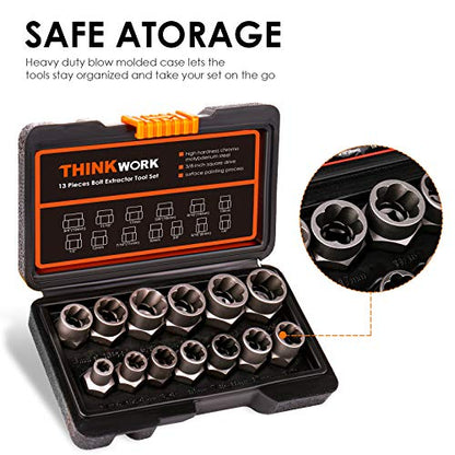 14-Piece Bolt Extractor Kit, 3/8" Drive Impact Bolt & Nut Remover Set | for Damaged, Rusted, Rounded-Off, Stripped Fasteners, 8-19mm, Cr-Mo Steel, Laser-Etched Marking, Storage Case - style: 13-Piece