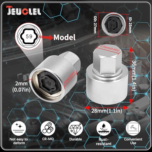 59 Wheel Locking Nut Key for BMW, Socket Adapter (OD 27mm-ID 25mm) | Wheel Lock Nut Socket Adapter, Anti-Theft Lug Nut Removal Tool, Anti-Theft Screw Remover, Repair Tool, Tyre Fitting, garage - color: Socket 059