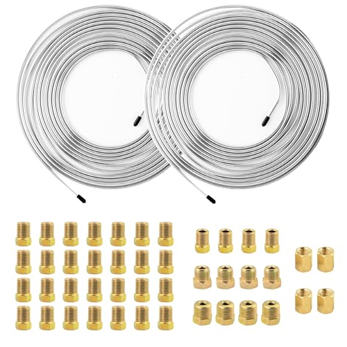 25ft 3/16" Zinc-Coated Steel Brake Line Kit, 40 Fittings + 4 Unions, 2 Kits | Rust-proof tubing, ideal replacement for hydraulic brake systems - size: 3/16, 2 Kit