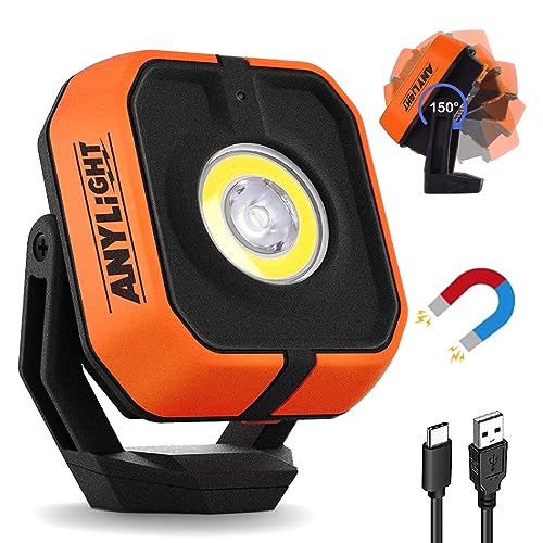 Rechargeable Work Light with 4 Modes,1200LM Magnetic Work Light with IP65 Waterproof, 150° Rotate Led Work Lights for Car Repair, Camping, Emergency (1 Pack) - color: Orange