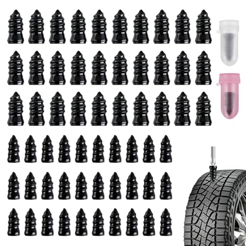 60 PCS Tire Repair Rubber Nail Kit, Self-Service Screw Type Tire Plugs with Screwdriver, Screw in Tire Plugs & Tire Plug Kit for Car, Truck, Motorcycle, Tractor Tire Puncture Repair