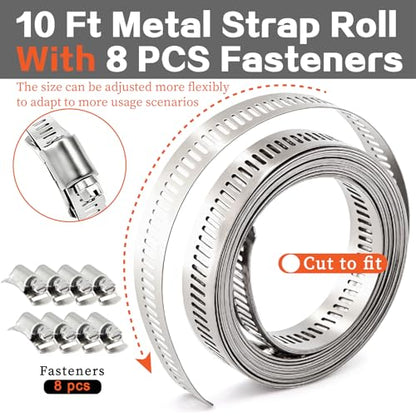 185Pcs Stainless Steel Hose Clamps Assortment Kit 1/4"to 2"(6-51mm)+10FT Metal Strap+8Pcs Fasteners Adjustable Worm Gear Hose Clamps for Automotive/Garden/Water Pipe/Sprinkler Line/Fuel Line - size: 185pcs+10ft