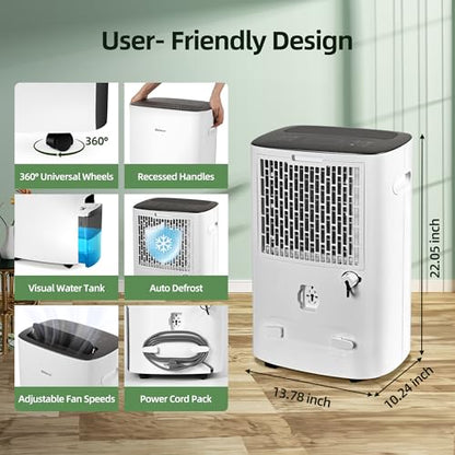 Shinco 86 Pints Dehumidifier for Home and Basements, 5000 Sq.Ft Dehumidifiers with Drain Hose, Auto or Manual Drainage, Auto Defrost, Quietly Remove Moisture, Intelligent Humidity Control, 24HR Timer - color: White